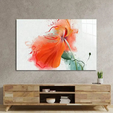 Red Flower Painting Glass Wall Art - Landscape Sizes - DIY - CreoGlass®