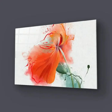 Red Flower Painting Glass Wall Art - Landscape Sizes - DIY - CreoGlass®