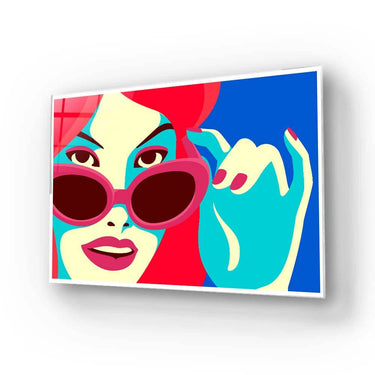 Vibrant pop art glass wall art with bold colors and stylish sunglasses design