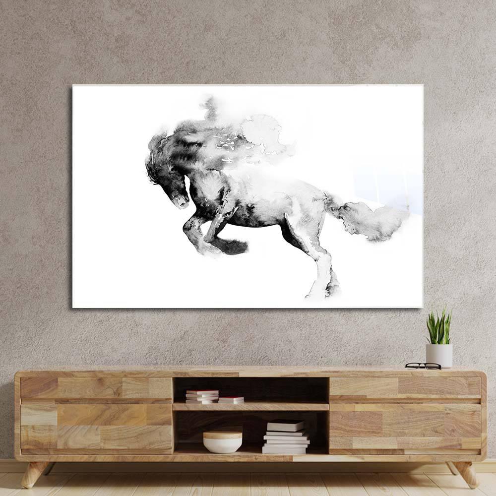 Running Horse in Black Ink Glass Wall Art - DIY - CreoGlass®