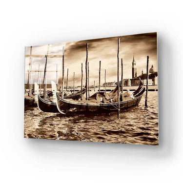 Sepia Venetian Boats Glass Wall Art - DIY - CreoGlass®