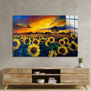 Sunset Flower Field Glass Wall Art - DIY - CreoGlass®