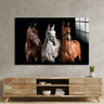 Bespoke decorative glass wall art featuring three horses, perfect for luxury residential interiors