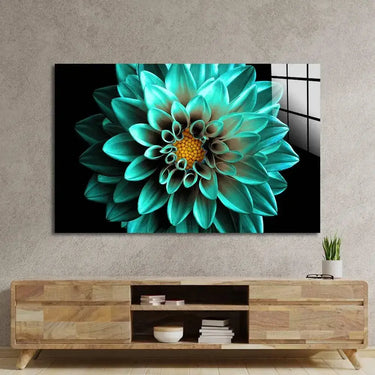 Turquoise Dahlia Glass Wall Art - Landscape Sizes - DIY - CreoGlass®