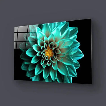Turquoise Dahlia Glass Wall Art - Landscape Sizes - DIY - CreoGlass®
