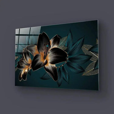 Vintage Elegant Luxury Gold Background Hand Drawn Lily Flower Glass Wall Art - DIY - CreoGlass®