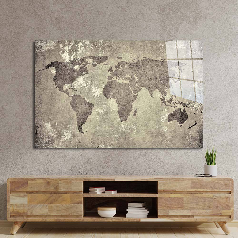 Vintage World Map Glass Wall Art - DIY - CreoGlass®
