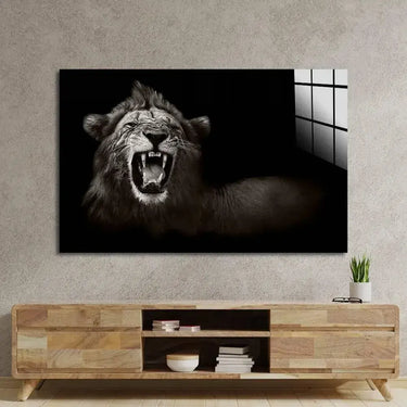Wild African Male Lion Growling Glass Wall Art - DIY - CreoGlass®