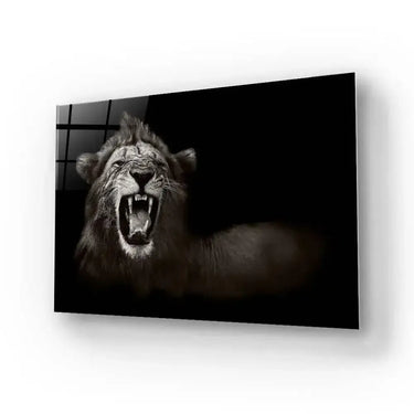 Wild African Male Lion Growling Glass Wall Art - DIY - CreoGlass®