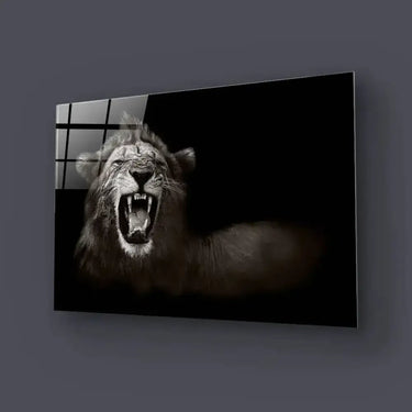Wild African Male Lion Growling Glass Wall Art - DIY - CreoGlass®