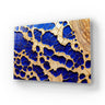 Bespoke decorative glass panel with blue and gold cracked texture, ideal for luxury interiors