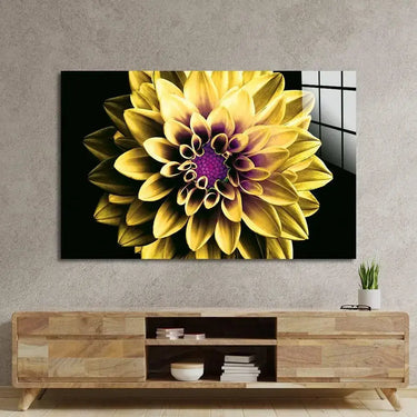 Yellow and Purple Dahlia Glass Wall Art - Landscape Sizes - DIY - CreoGlass®