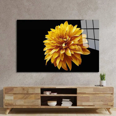 Yellow Chrysanthemum with Black Background Glass Wall Art - DIY - CreoGlass®