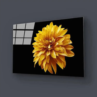 Yellow Chrysanthemum with Black Background Glass Wall Art - DIY - CreoGlass®