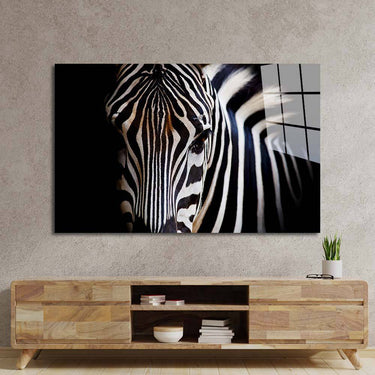 Zebra Spotlight Black Background Glass Wall Art - DIY - CreoGlass®