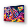 Vibrant abstract glass art with swirling neon colors, ideal for luxury residential or commercial decor.