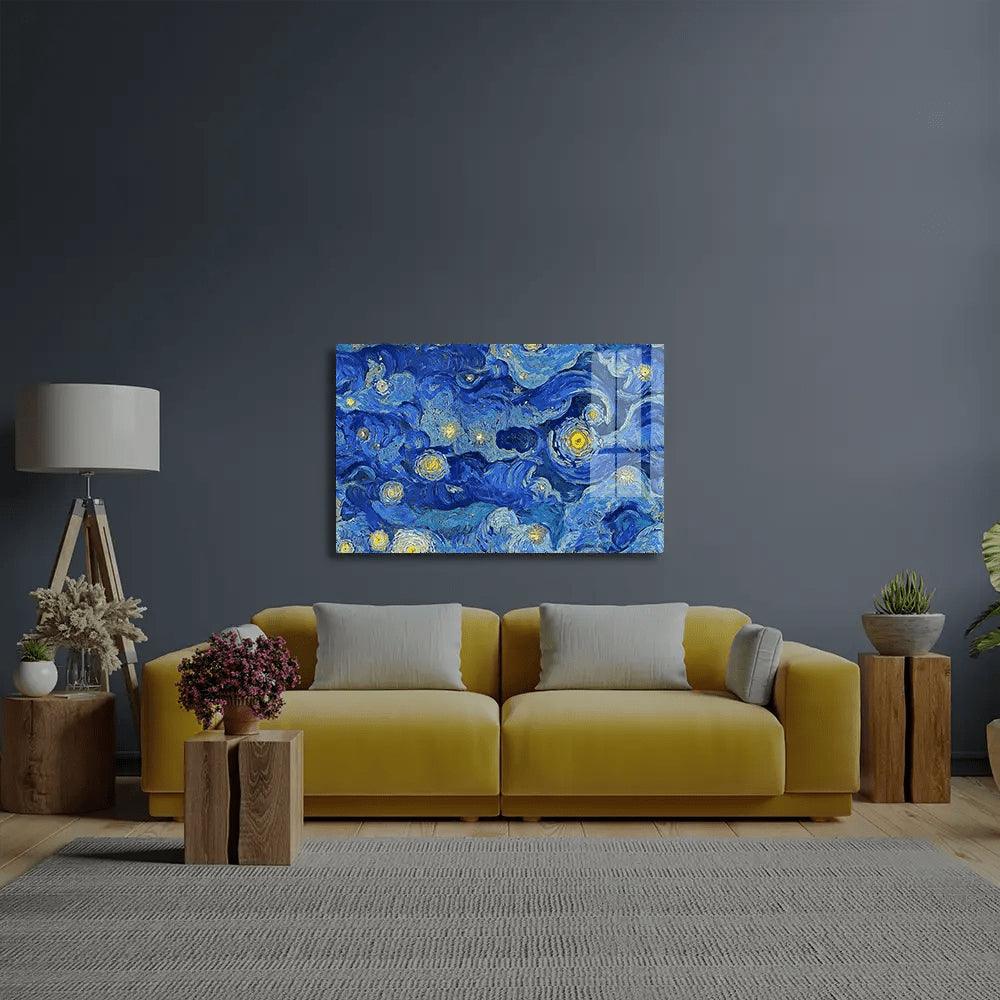 Cloudy Blue Night Sky Stars Glass Wall Art - DIY - CreoGlass®