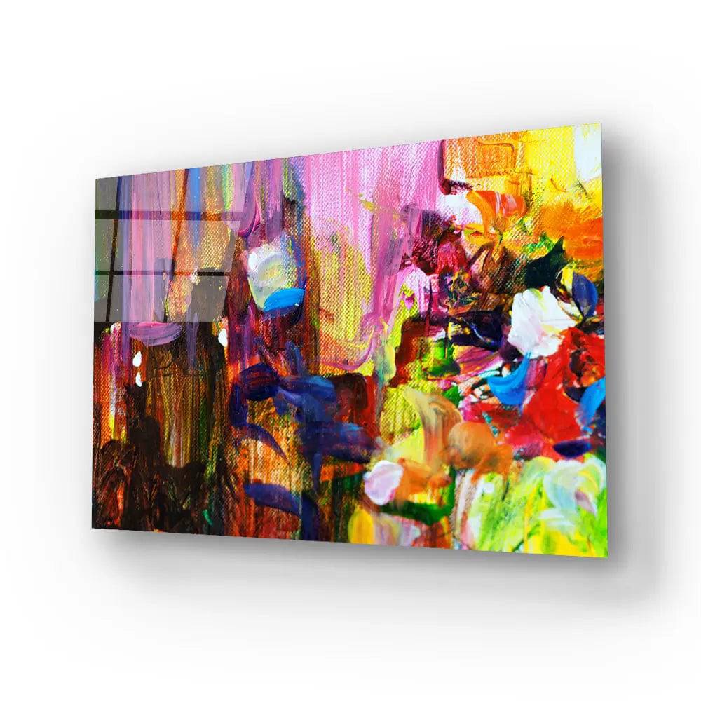 Vibrant abstract art print on canvas, bold colorful brushstrokes for modern wall decor