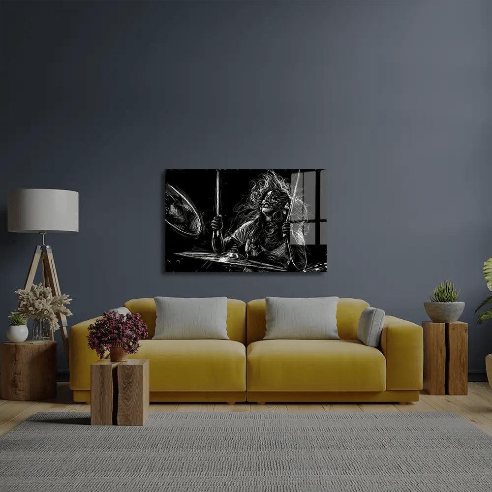 Girl Drummer Musician Rock Drummer Glass Wall Art - DIY - CreoGlass®