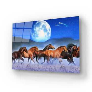 Horses Wheat Moon Glass Wall Art - DIY - CreoGlass®