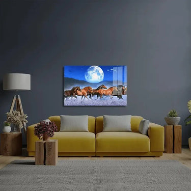 Horses Wheat Moon Glass Wall Art - DIY - CreoGlass®