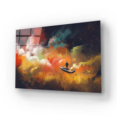 Man Boat Outer Space Colorful Cloud Glass Wall Art - DIY - CreoGlass®