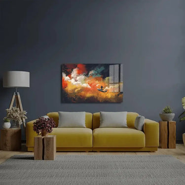 Man Boat Outer Space Colorful Cloud Glass Wall Art - DIY - CreoGlass®