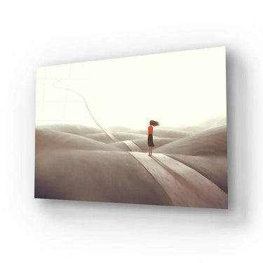 Abstract wall art print with lone figure on path, modern decor for luxury homes or commercial spaces
