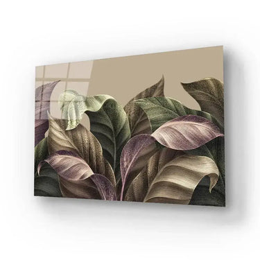 Vintage Tropical Green Brown Leaves Glass Wall Art - DIY - CreoGlass®