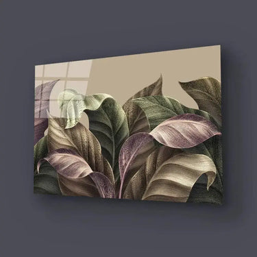 Vintage Tropical Green Brown Leaves Glass Wall Art - DIY - CreoGlass®