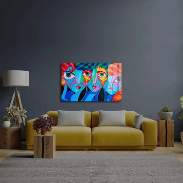 Woman Cubism Face Girl Portrait Glass Wall Art - DIY - CreoGlass®