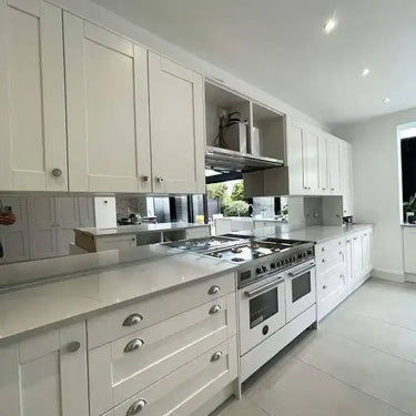 Silver Toughened Mirror Splashback - Bespoke - CreoGlass®