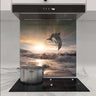 Dolphin leap sunset kitchen backsplash glass, decorative glass splashback with ocean scene