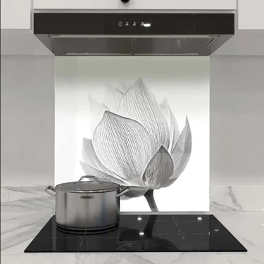 Lotus Black & White 2 Printed Glass Splashback - DIY - CreoGlass®