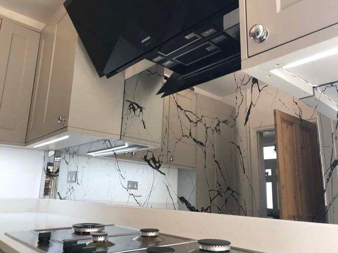 Marble Patterned Toughened Mirror - Silver - Bespoke