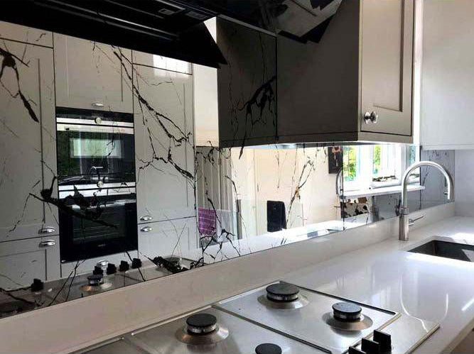 Marble Patterned Toughened Mirror - Silver - Bespoke