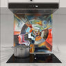 Bespoke decorative glass splashback with abstract art design in modern kitchen