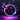 Glowing neon circle with floating glass spheres, purple LED lighting effect