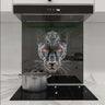 Custom glass kitchen splashback with glowing leopard design, modern luxury decor