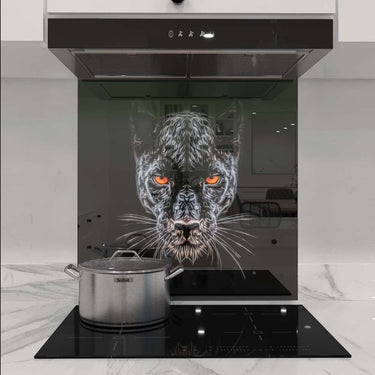 Custom glass kitchen splashback with glowing leopard design, modern luxury decor