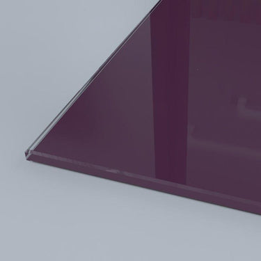 Deep purple tinted architectural glass panel with polished edge, ideal for bespoke interior design