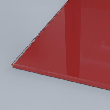 Vibrant red architectural glass panel with polished edge, ideal for bespoke interior designs and feature installations.