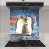 Bespoke kitchen glass splashback with penguin family art, modern luxury home decor