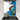Modern kitchen cooktop with stainless steel pot and abstract blue and gold glass backsplash
