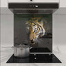 Bespoke kitchen glass splashback with tiger print, modern luxury decor