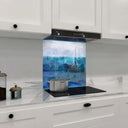 Textured Shades of Blue Printed Glass Splashback - DIY - CreoGlass®