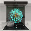 Turquoise Dahlia Printed Glass Splashback - DIY - CreoGlass®