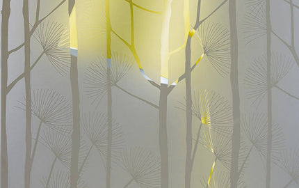 Bespoke backlit glass panel with dandelion and branch design, modern kitchen splashback feature