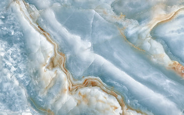 Blue onyx-inspired finish for an LED backlit glass feature wall