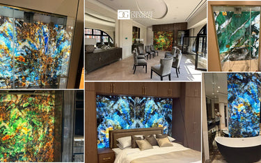 Bespoke glass splashbacks & backlit features in modern kitchens, bathrooms & living spaces with vibrant abstract designs